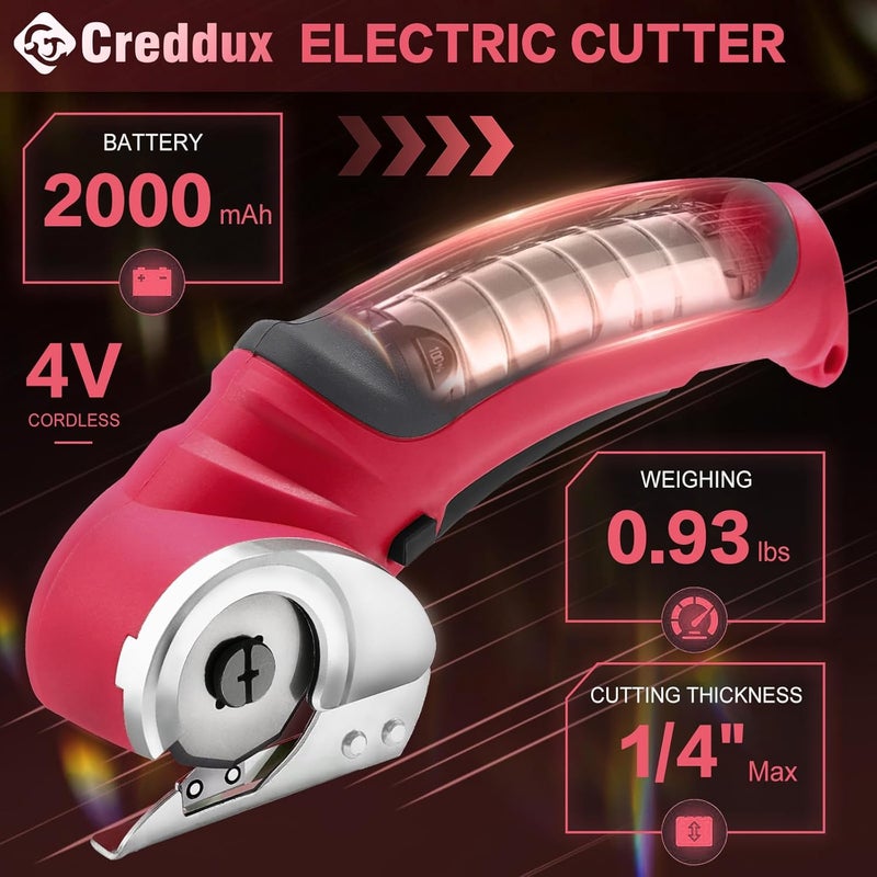 Creddux Cordless Electric Scissors, 4.2V Cardboard Cutter Tool for Cardboard Carpet Leather Packages Plastic with Rechargeable Battery Red - Image 5